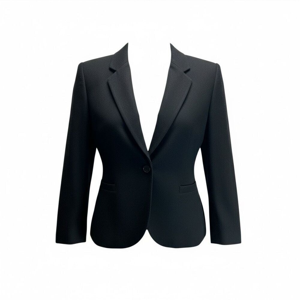 Vintage Black Cropped Wool Blazer Minimal Tailored Preppy Academia Classic 8